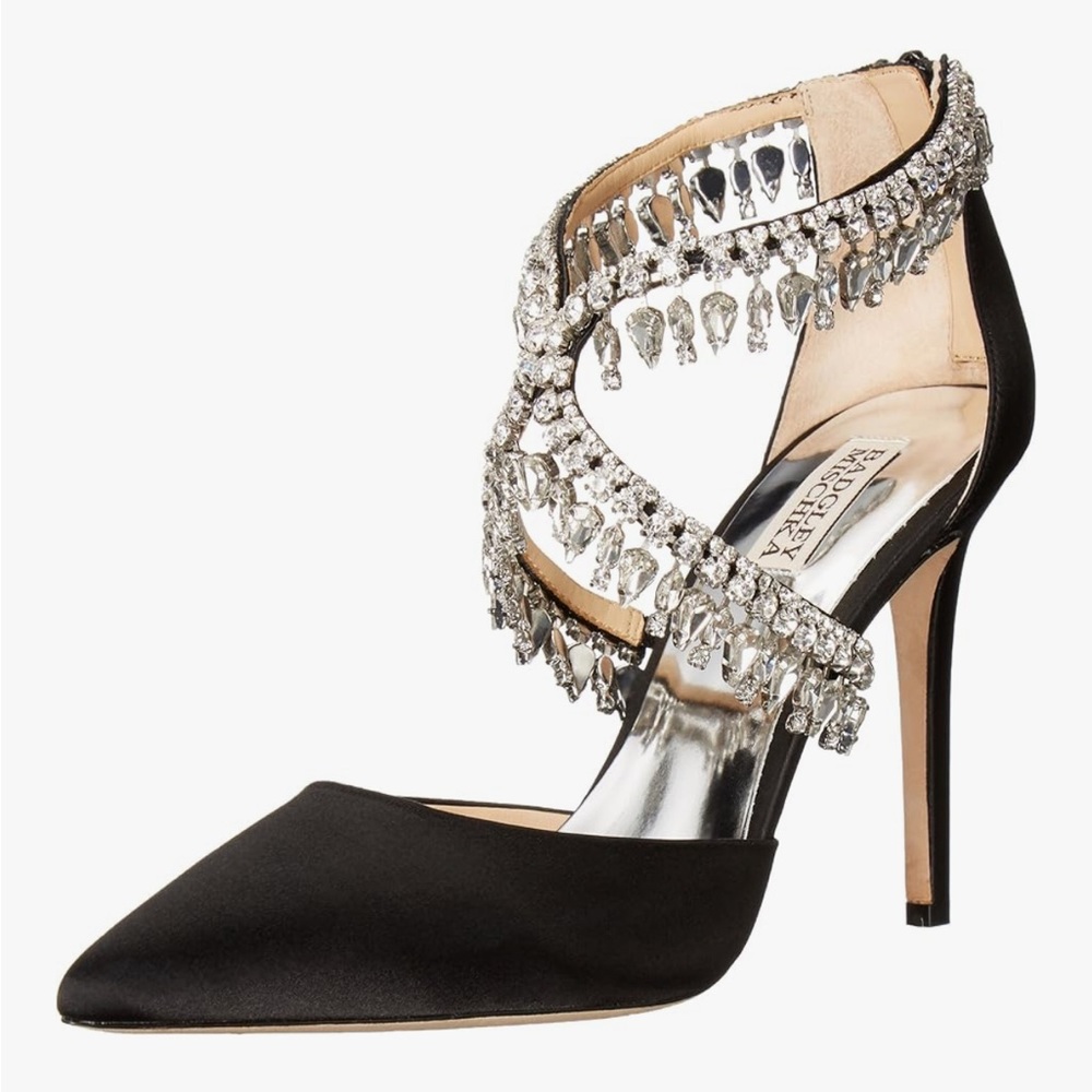 Badgley Mischka Black Glamorous Dress Women Jewel Embellished Heels Size 5.5 NWT